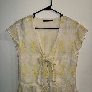 Abercrombie Cream Blouse with Yellow Embroidery